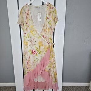 Together Floral Wrap Midi Dress 18 Pink Cream Cottage Coquette Wedding